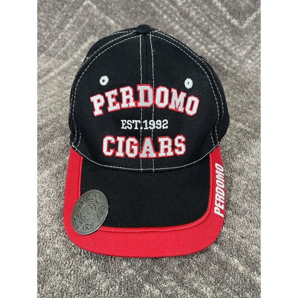 Perdomo Cigars Black/Red Adjustable Baseball Cap Hat w/Bottle Opener Under Lid
